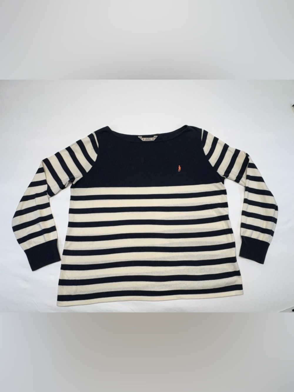 Jack Murphy Navy & White Striped Boat Neck Top - US Size 18